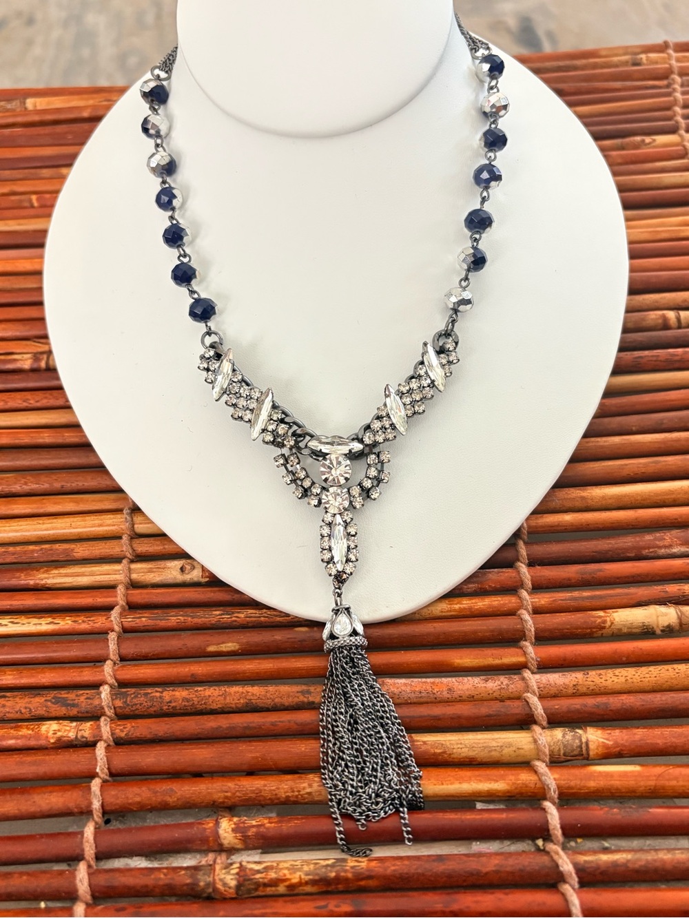 Simply Vera Vera Wang Black Bead & Silver Crystal Tassel Statement Necklace 28.5